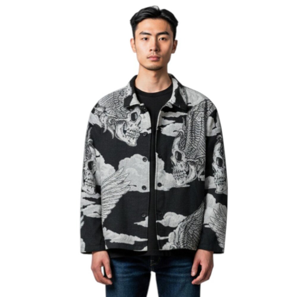 Rebel Vengeance Gothic Skull Tapestry Jacket Size M Horror Streetwear Costume